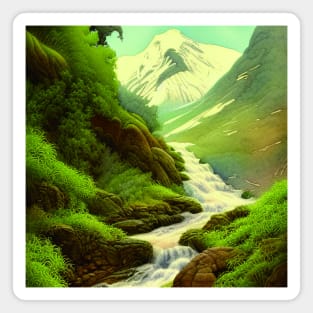 Digital painting of Mountains with Snow and River Magnet